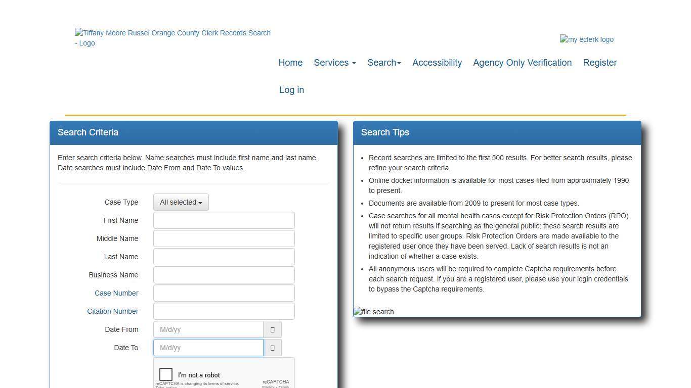 Orange County Clerk of Courts Records Search