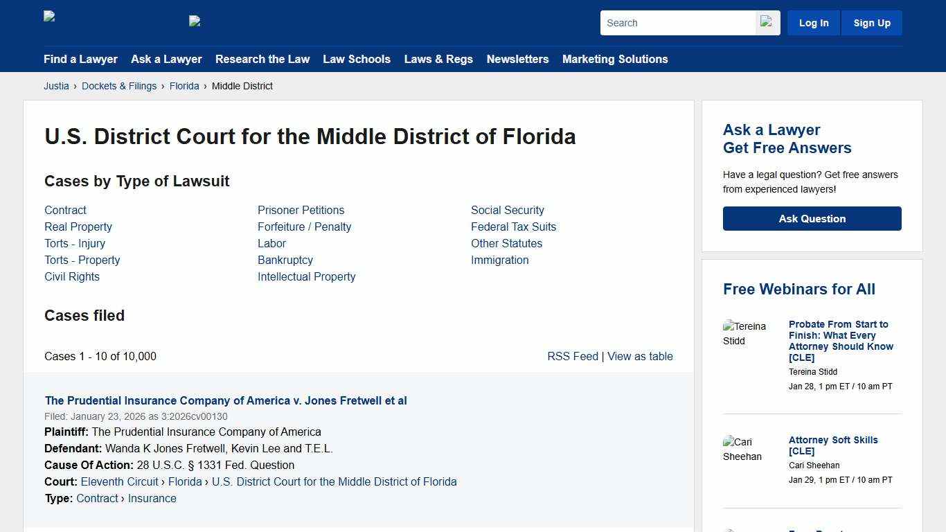 Cases, Dockets and Filings in the U.S. District Court for the Middle District of Florida Justia Dockets & Filings
