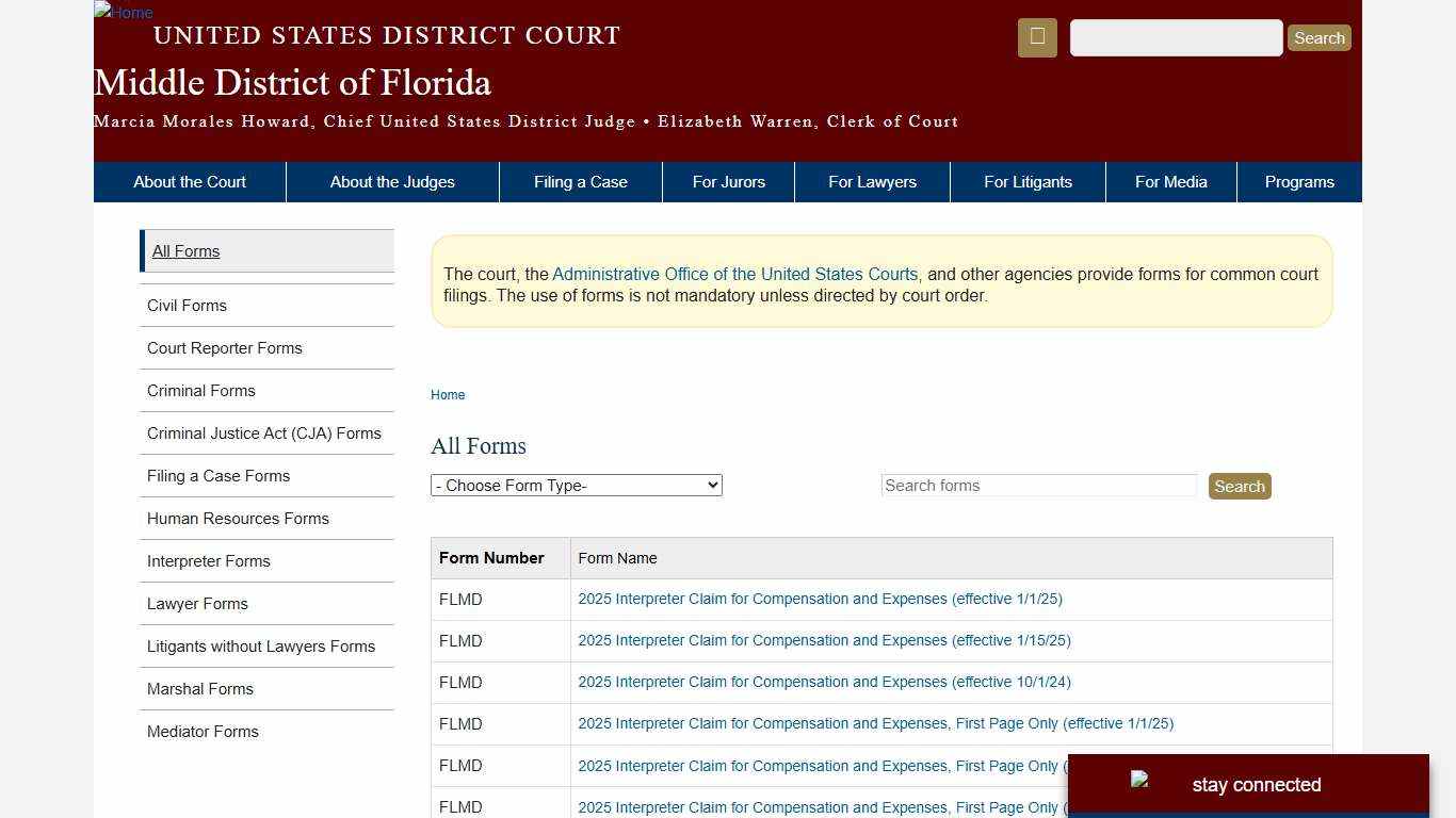 All Forms Middle District of Florida United States District Court